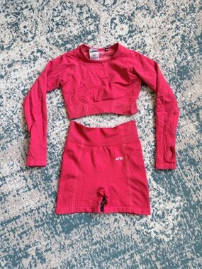 AYBL Fuchsia Long Sleeve Crop Top & High-Waist Shorts Set